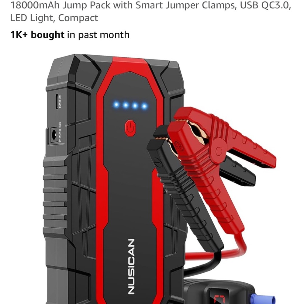 Portable Jump Starter with Red Clamps